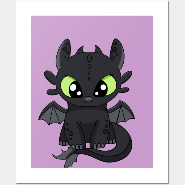 Baby Toothless fanart, How to train your dragon, night light fury Wall Art by PrimeStore